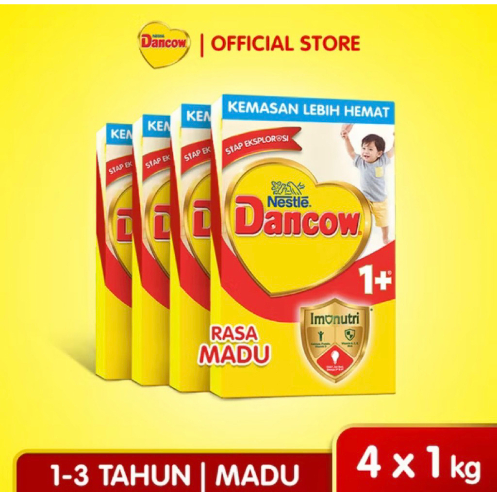 

Dancow Monthly Pack - Dancow 1+ Susu Pertumbuhan 1-3 Tahun Rasa Madu Box Bundle 4x1Kg