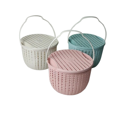 Keranjang serbaguna tutup Topas + Gagang warna soft/tempat serbaguna aksesoris keranjang cantik