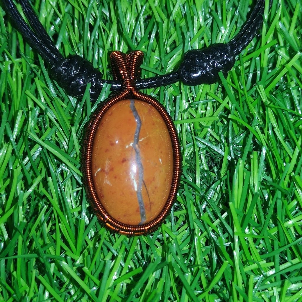 kalung etnik liontin wire wrapping batu akik kendit ati ayam 100% garansi natural