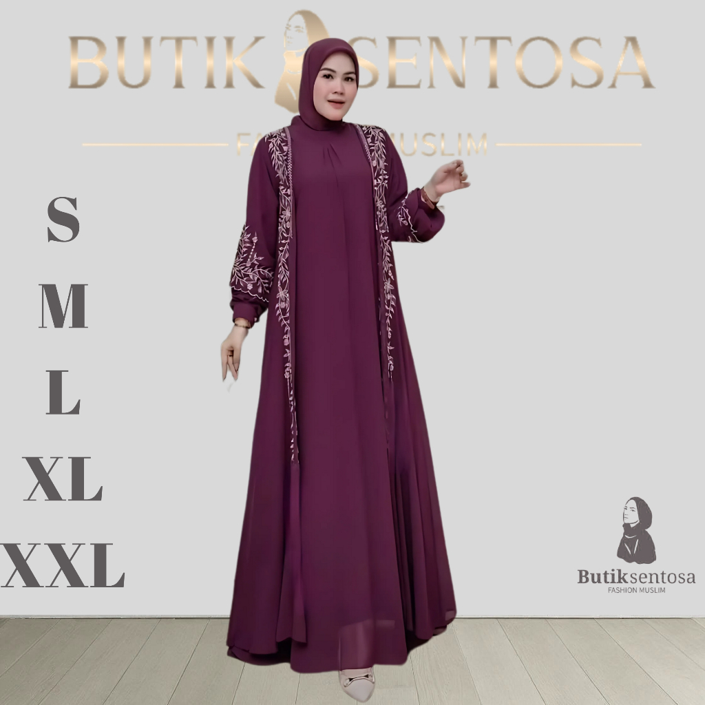 Abaya Outer Mewah Elegan Bordir Bunga Basic Turki Ceruti Babydol Premium Lepas Pasang Set 2in1 OOTD