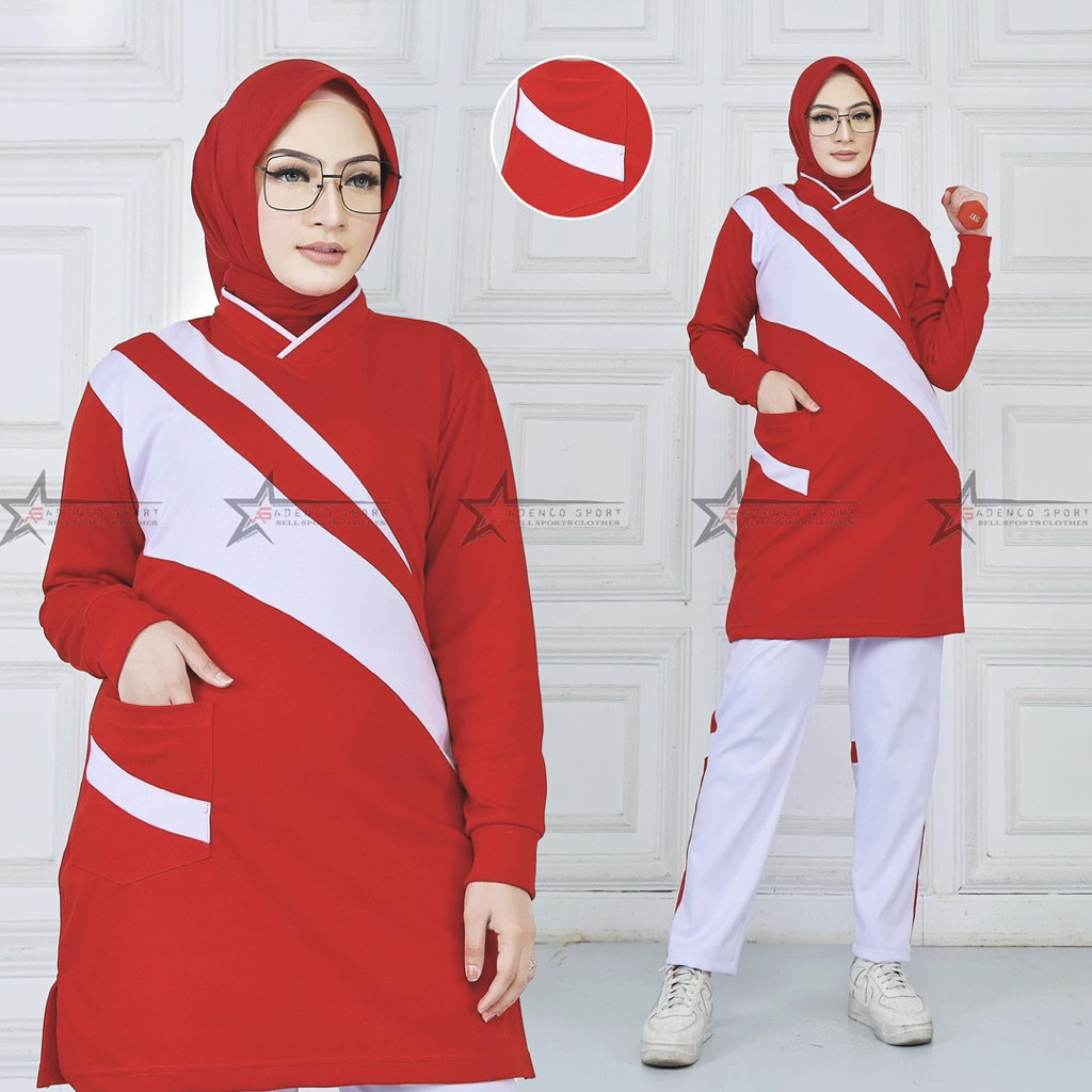 Setelan baju olahraga senam seragam baju olahraga paragon wanita muslimah model tunik