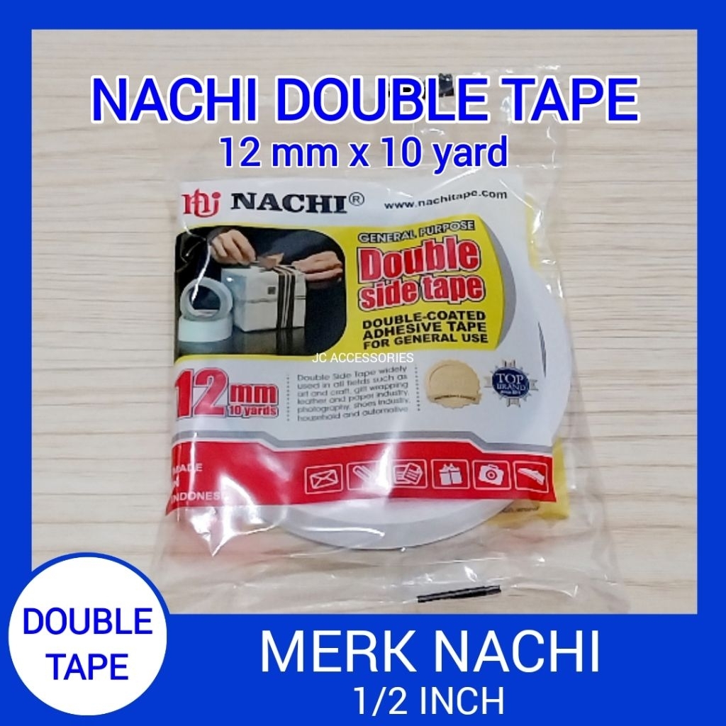 

DOUBLE TAPE NACHI 12MM X 10YARD 1/2" SELOTIP ISOLASI SILTIP SOLATIP LAKBAN BOLAK BALIK DOUBLE SIDE 10 YARDS 1/2 INCH