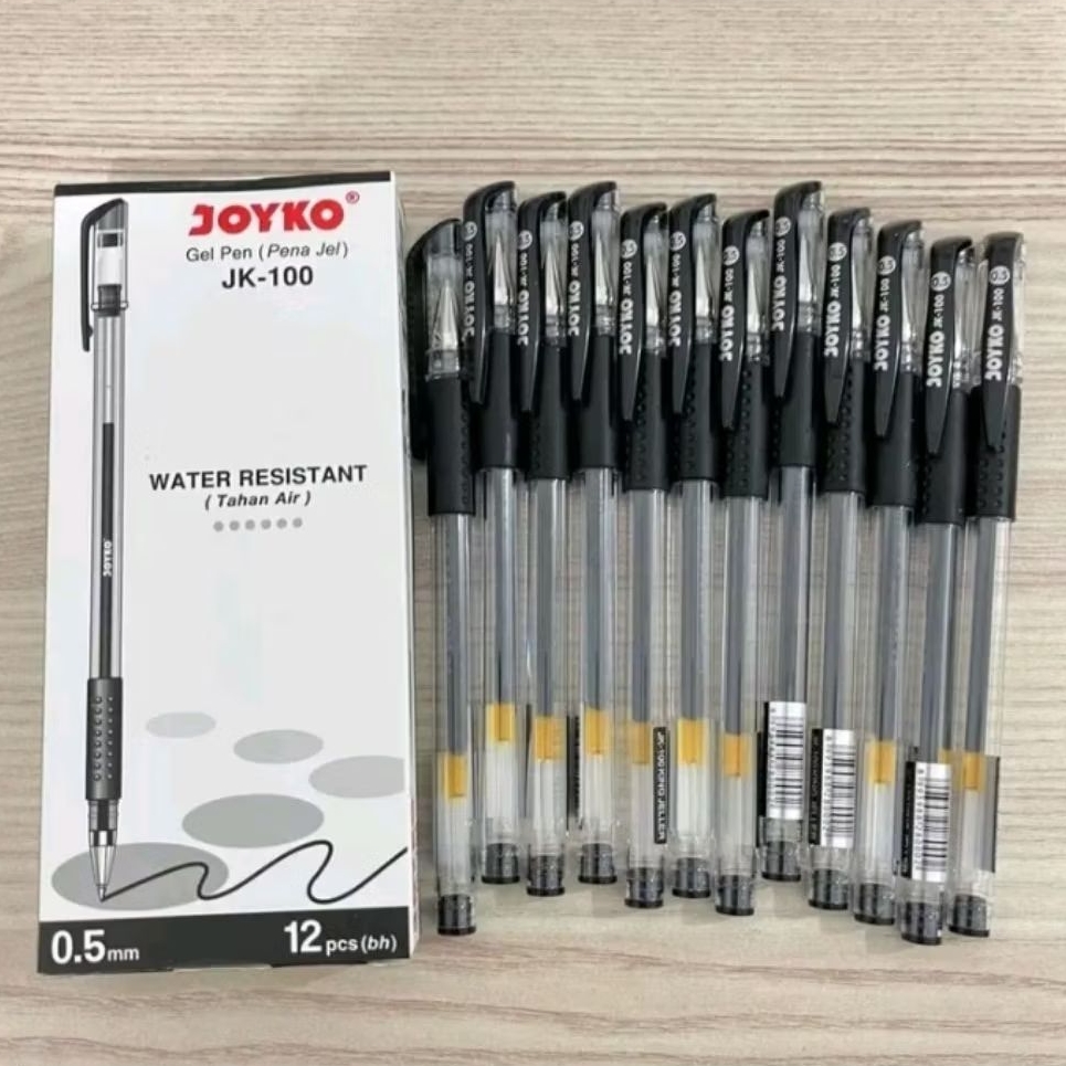 

(12pcs)Joyko Pulpen Gel JK-100/Mata Pena 0.5 mm /Tinta Hitam/Tahan Air/Joyko JK-100 Stationery