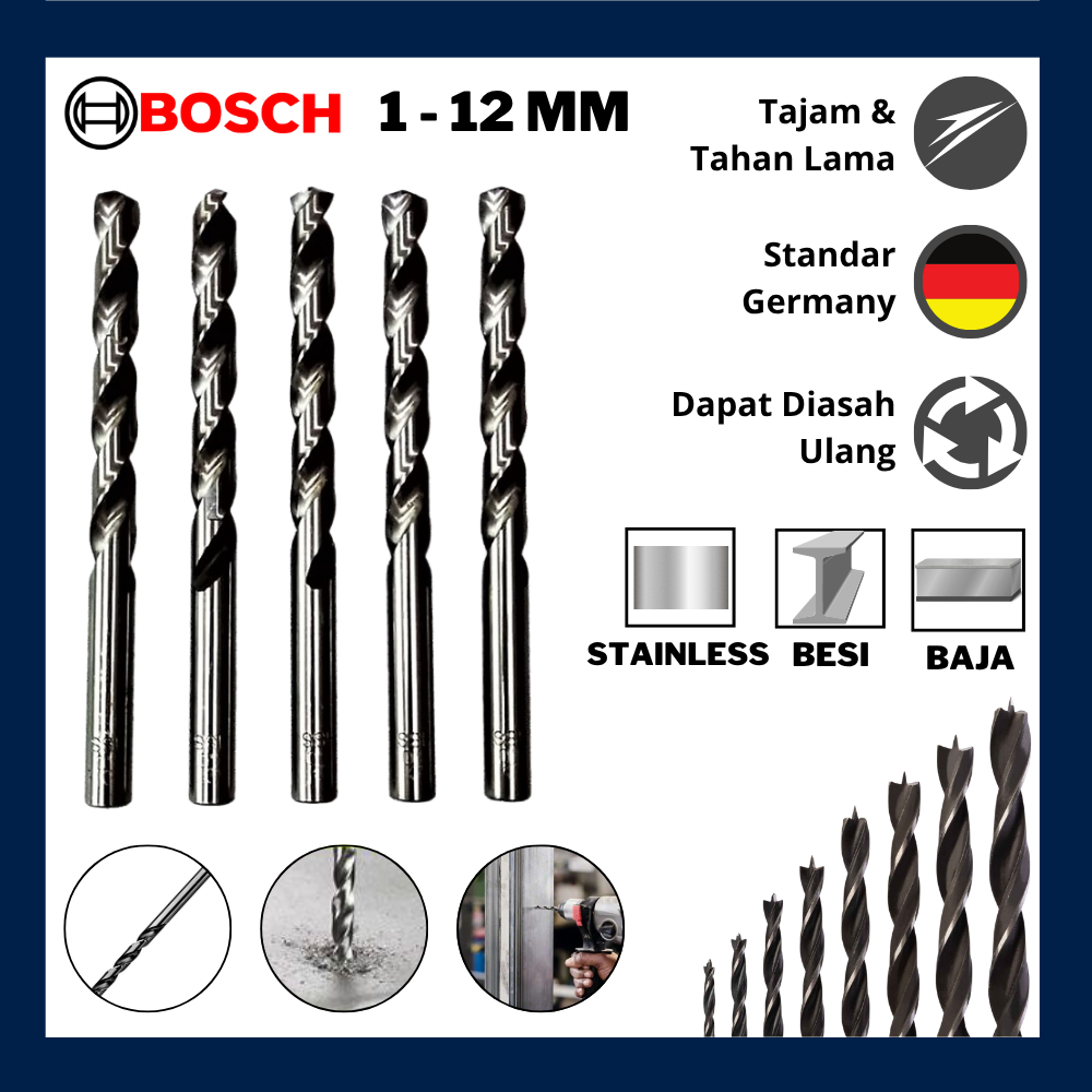 BOSCH MATA BOR BESI HSS BOSCH 1-12 MM BOSCH MATA BOR BESI ASLI BOSCH HSS