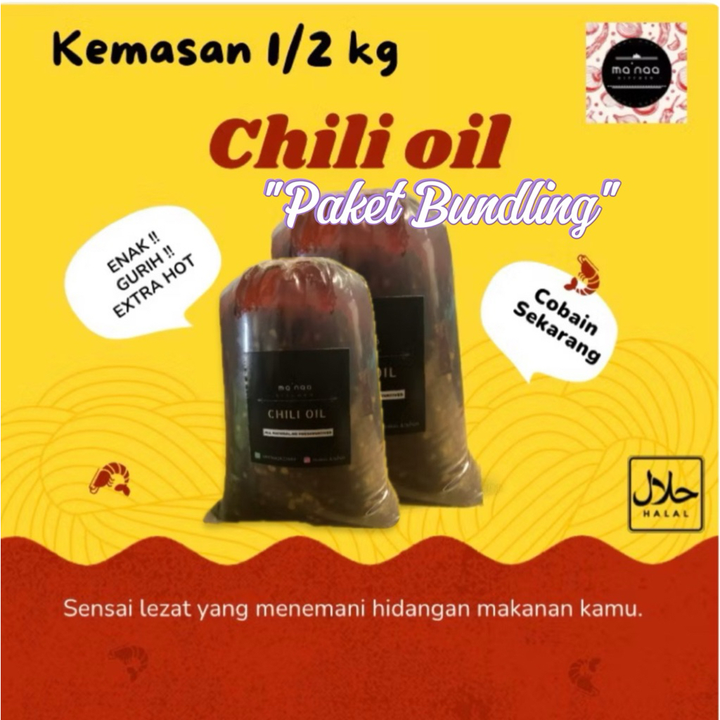 

[Bundling Hemat] Chili Oil Ma’naa Kitchen 2 x 500gr – Pedas Gurih Extra Hot!