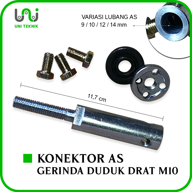Sambungan as poles amplas  model baut - konektor M10 - lubang as 9mm 10mm 12mm 14mm - bisa untuk din