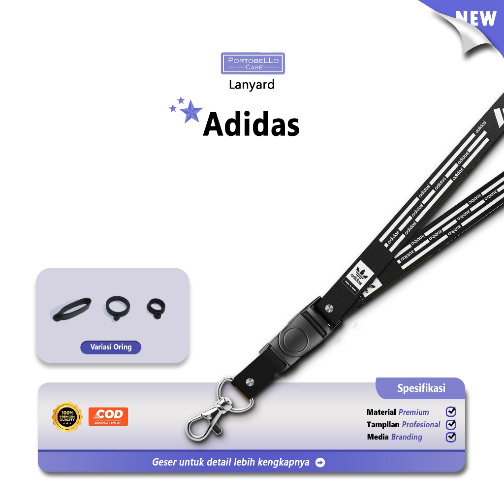 

[LANYARD] Adidas Tali P0D Id Card Gantungan Kunci Free Ring Desain Dua Sisi Full Color