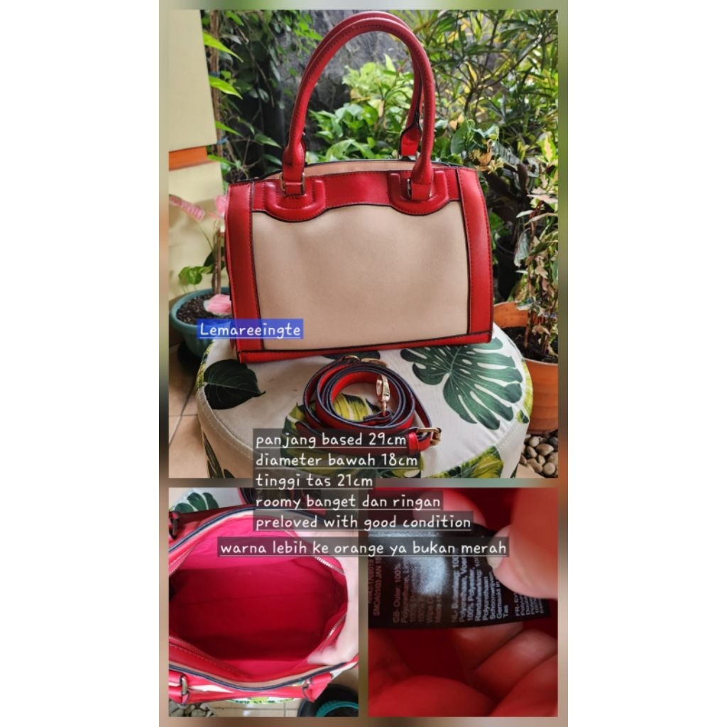Orange White Handle Bag Preloved - Tas Tenteng Wanita Oranye Putih