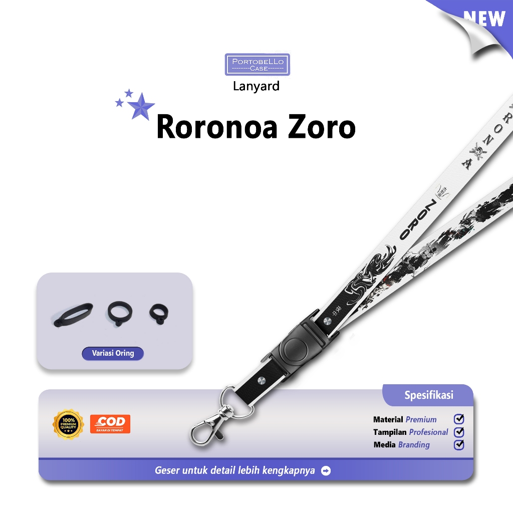

[LANYARD] Roronoa Zoro Tali P0D Id Card Gantungan Kunci Free Ring Desain Dua Sisi Full Color