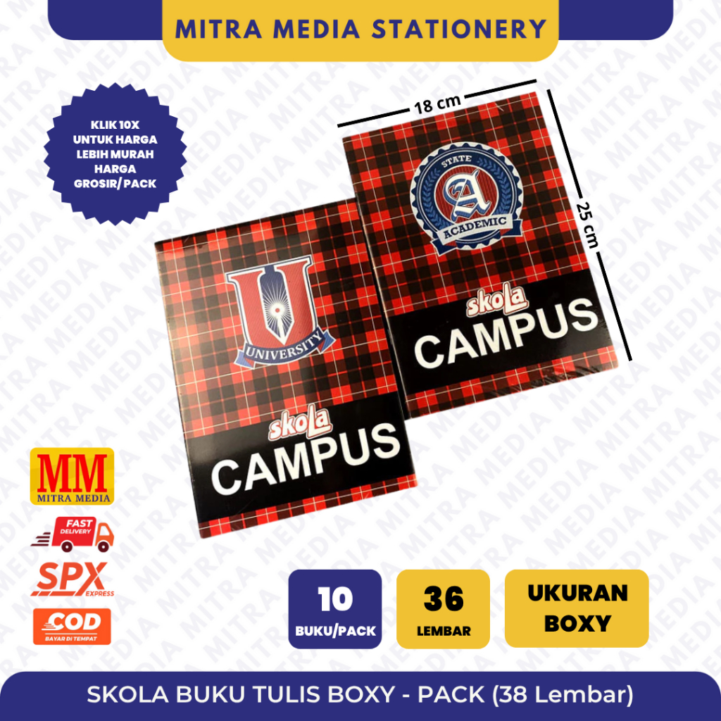 

(PCS) Buku Tulis BOXY / Buku Tulis Campus SKOLA 36 Lembar (1 Pack isi 10 Buku)