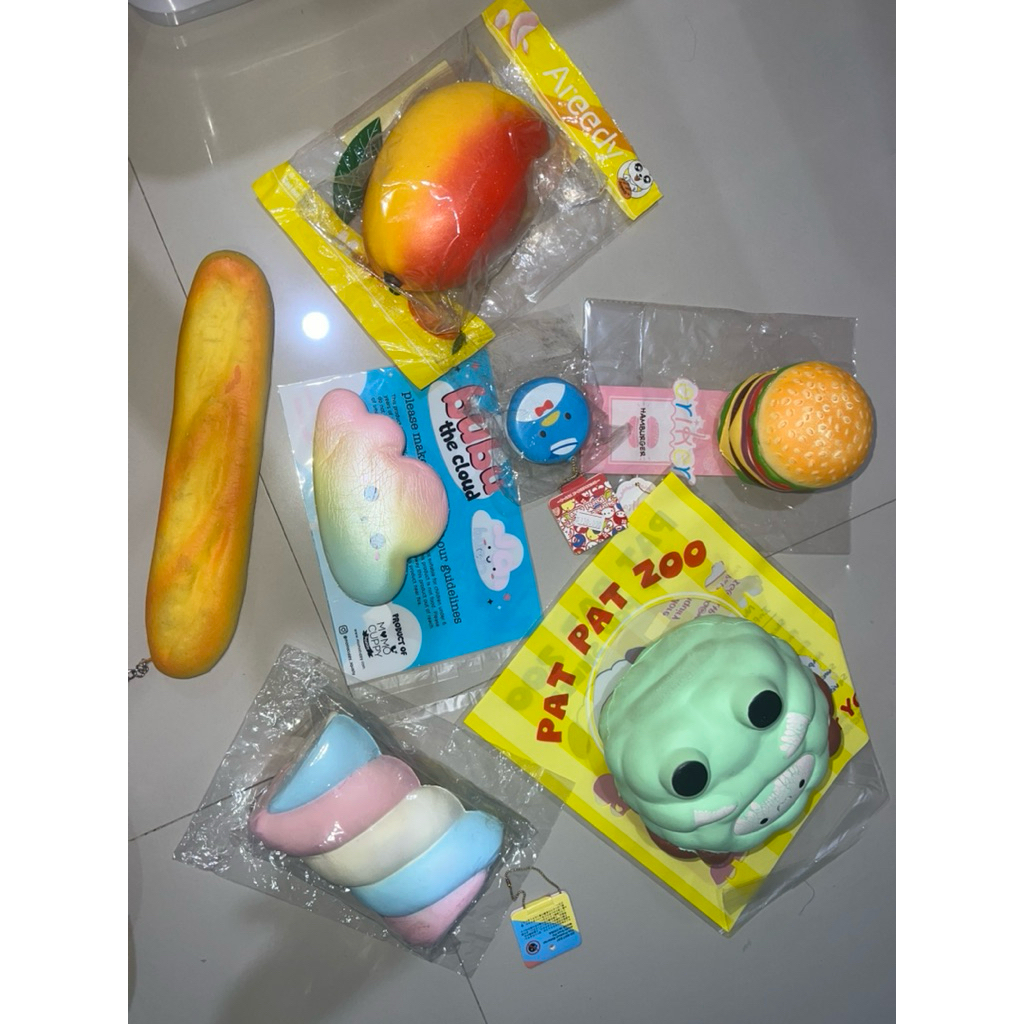 Squishy preloved licensed bubu the cloud, pat pat zoo, oriker burger, marshmellow, areedy mango, San