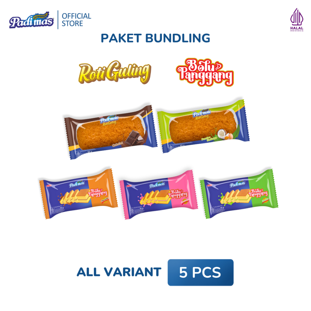 

Padimas Paket Bundling Roti Guling dan Bolu Panggang Produk Baru 5 pcs all varian