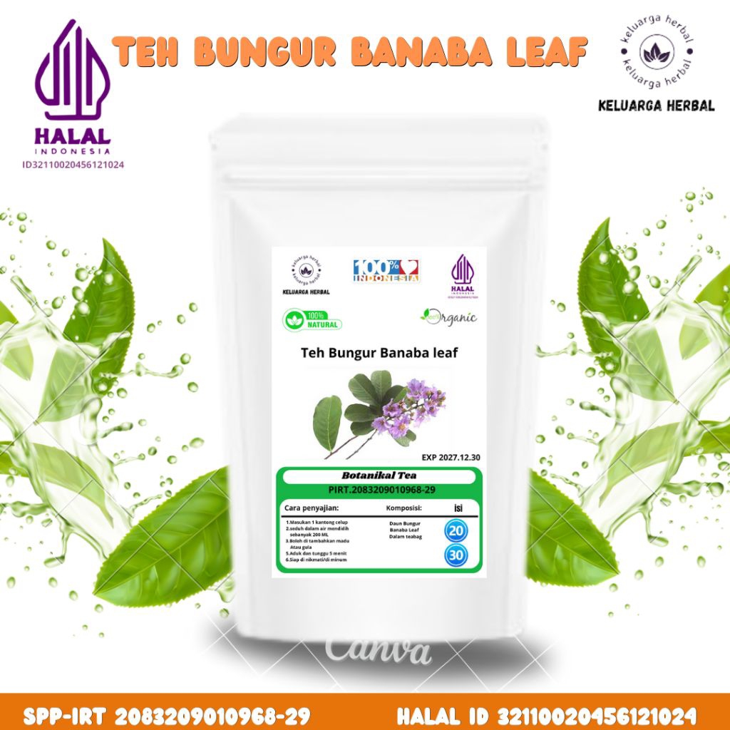 

Keluarga Botanikal teh Diabets | teh kolestrol | Teh Daun Banaba :Teh Daun Bungur isi 20 dan 30 teabag/kantong celup siap.seduh