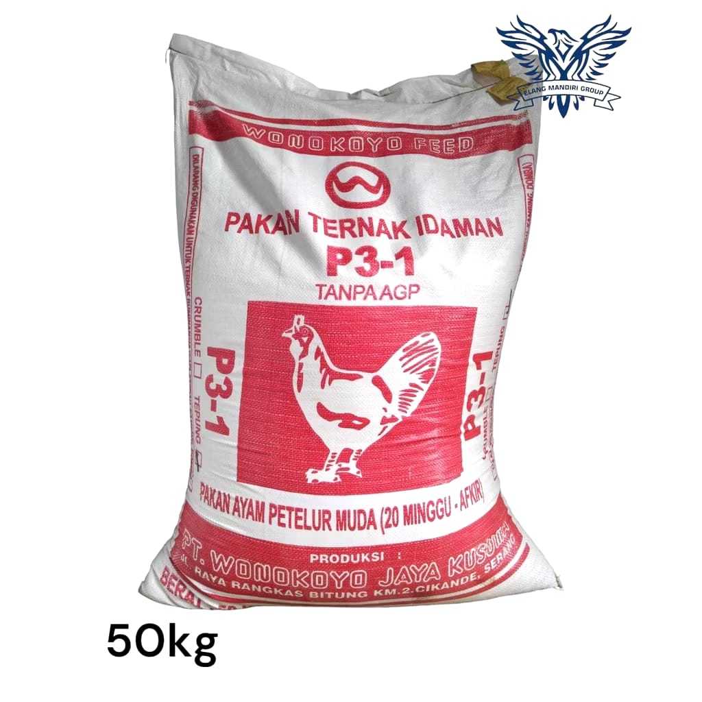 Karungan PAKAN P3-1 50 Kg Pakan Ayam Petelur Muda 20 Minggu - Afkir WONOKOYO JAYA KUSUMA / Pakan Aya