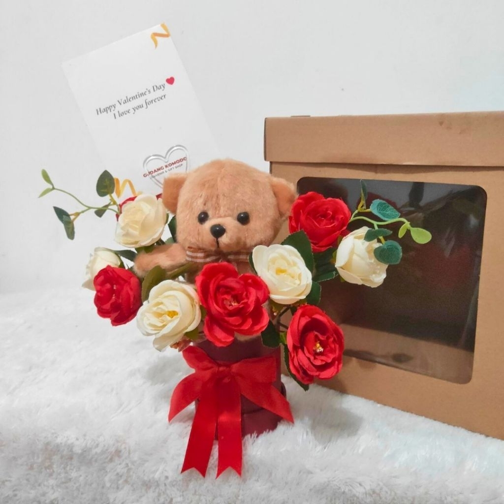 

[FREE BOX] Teddy Bear Bloombox / Flower Bloombox / Hadiah Graduation Bloombox / Papan Bunga Ucapan Anniversary Gift Bloombox / Hadiah Ulang Tahun Cewek