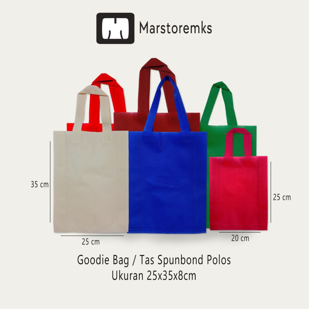

Tas Kain Spunbond Goodie Bag Polos Kantong Belanja Ukuran 25x35x8 cm