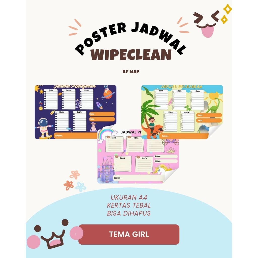 

POSTER JADWAL PELAJARAN WIPE CLEAN - POSTER JADWAL PELAJARAN SEKOLAH ANAK USIA DINI PAUD TK SD