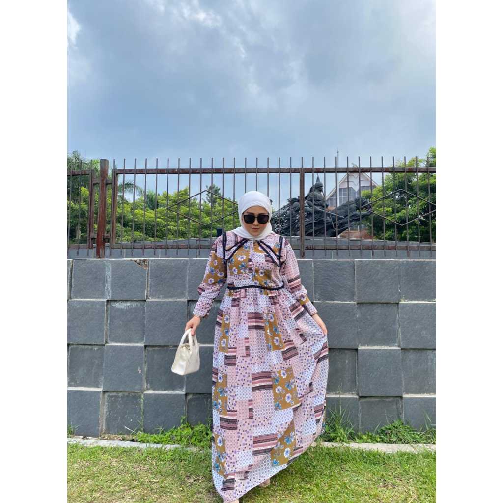 Gamis Zaina Kerah Pita - Gamis Muslimah Wudhu dan Busui Friendly