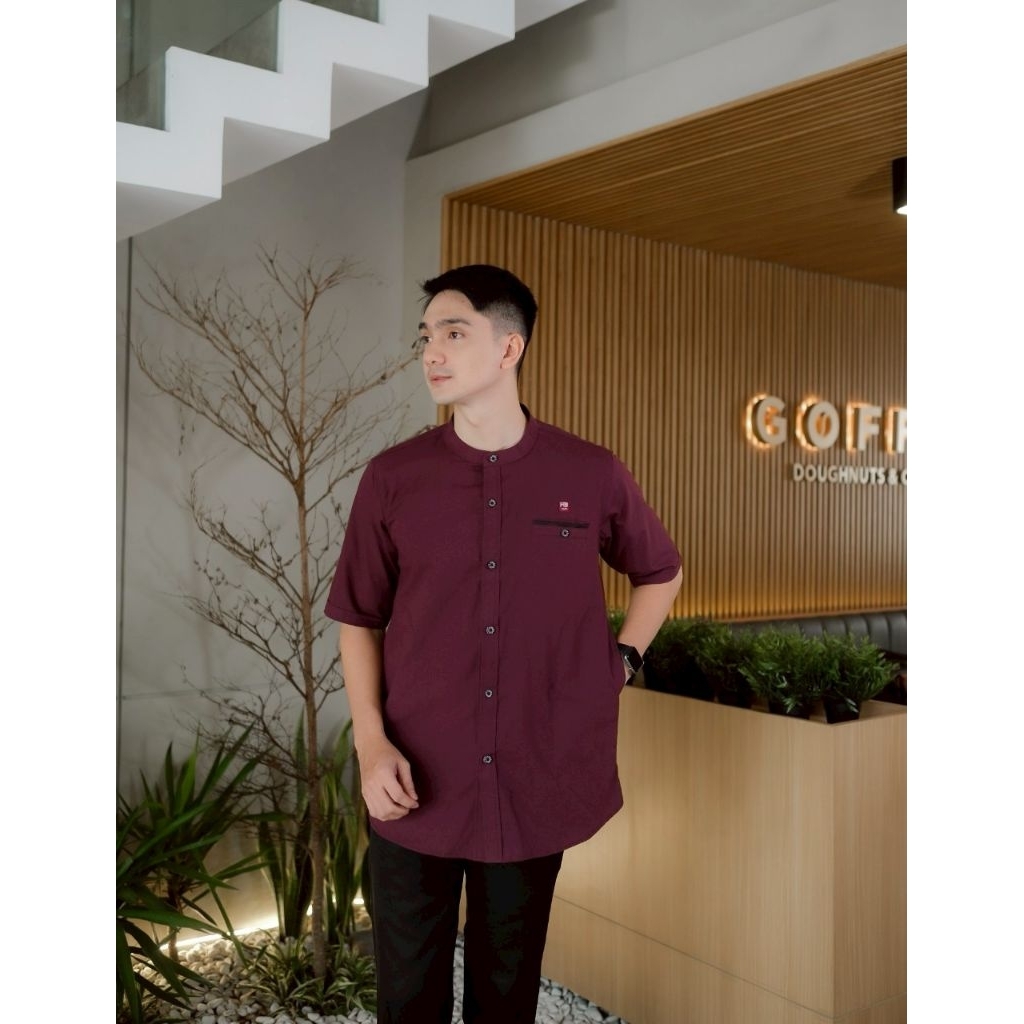 KURTA HB LENGAN PENDEK WARNA BURGUNDY /BAJU KOKO UNGU /SAGE ORIGINAL