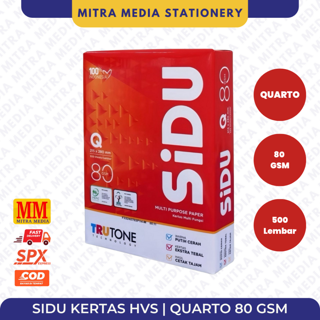 

Kertas HVS Sinar Dunia SIDU QUARTO 80 Gram / Kertas QUARTO 80GSM / KWARTO / RIM