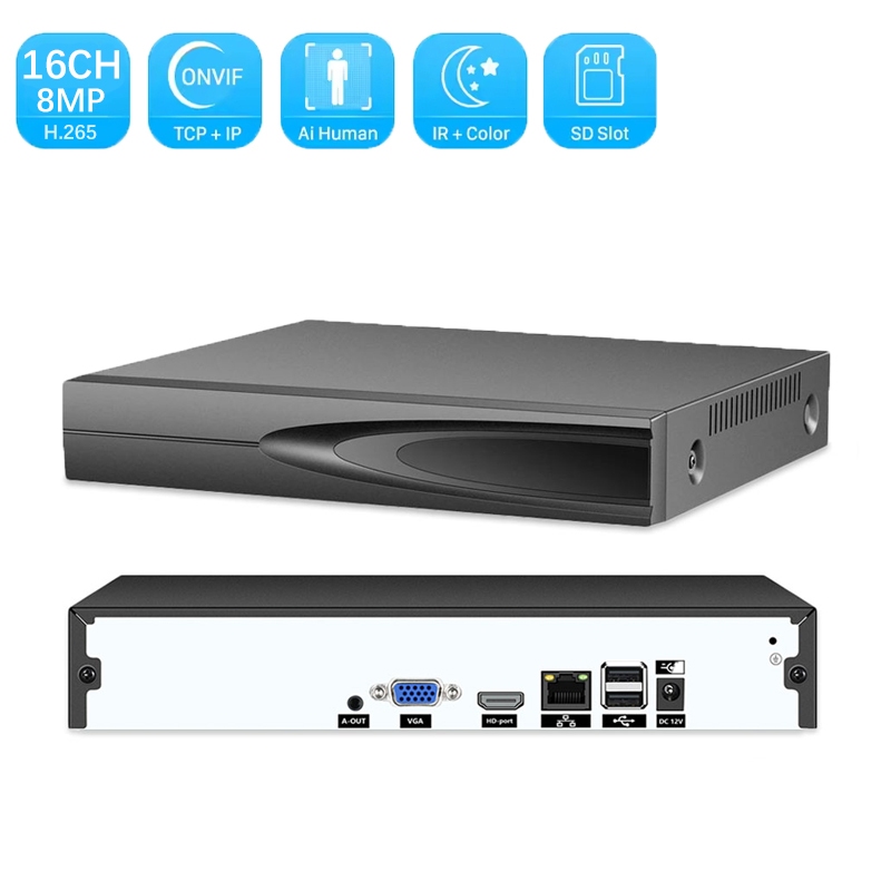 H.265 4K CCTV NVR 16CH Perekam Video Keamanan Perekam Video Keamanan 8MP Deteksi Wajah NVR P2P CCTV