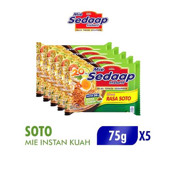 

Mie Sedaap Rebus Isi 5 bugkus, Berbagai Varian Rasa Ayam Bawang, Soto, Kare Sepesial, dan Bakso