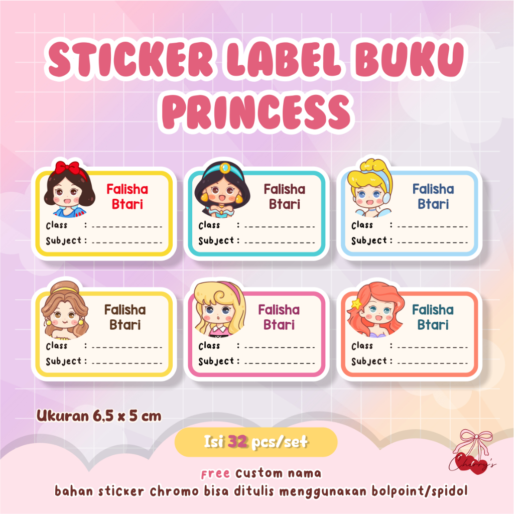 

Sticker Label Buku Princess Sticker Label Nama Princess StickerATK Sticker Waterproof StickerCustom