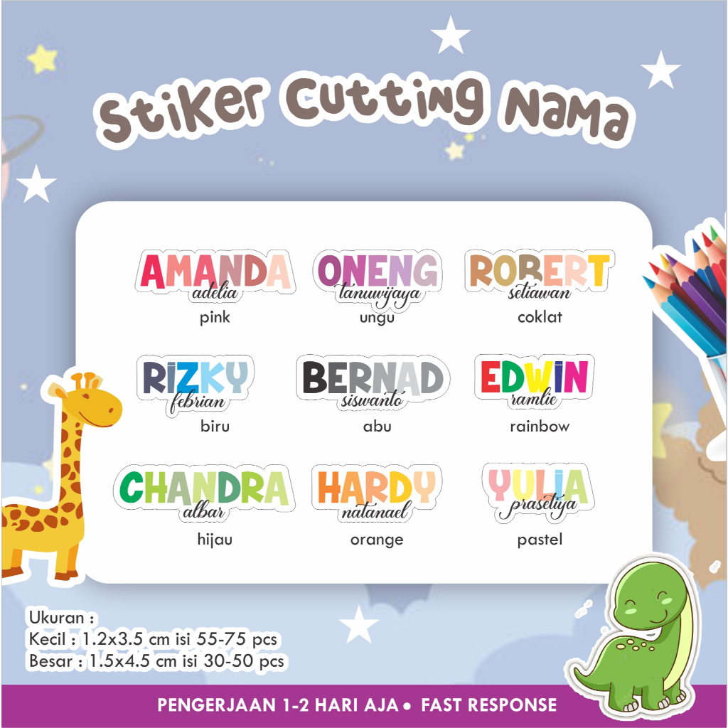 

[55-75 pcs] Stiker Cutting Nama VINYL cocok ditempel di buku, pensil, botol minum