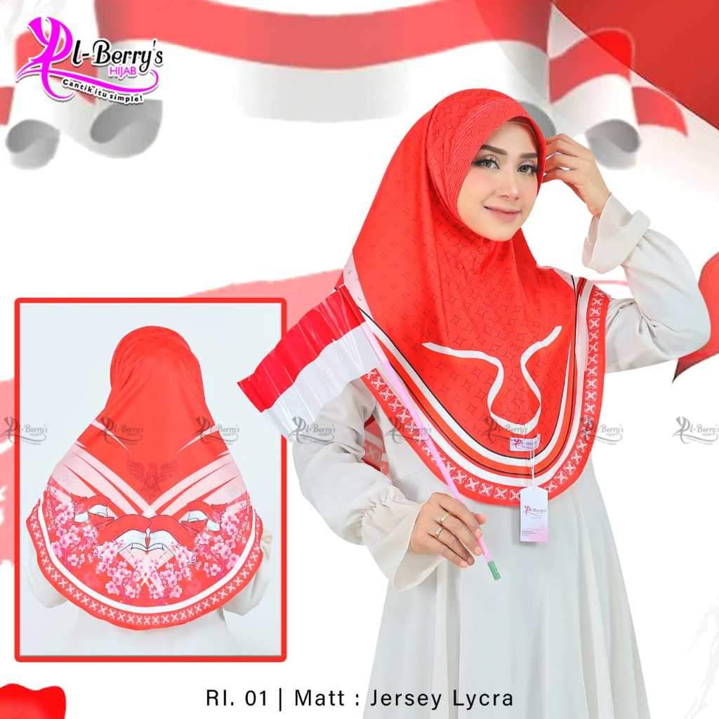Hijab Bergo Instan Bahan Jersey Hijab Spesial Kemerdekaan Series Merah Putih By El-Berrys Hijab