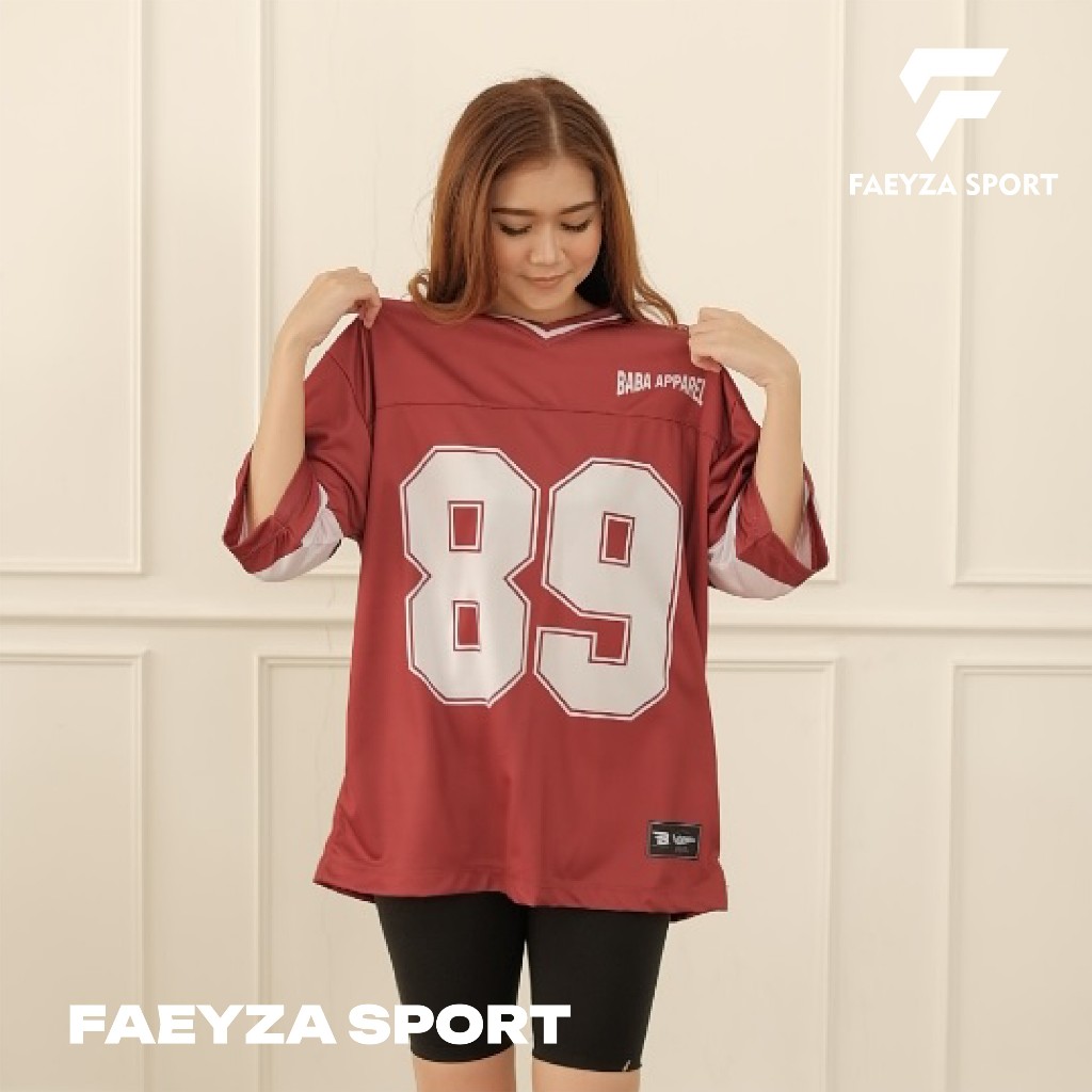 Bisa COD Jersey Streetwear Boxy Fit Merah 89 Jersey Oversize Retro/ NFL/ Jersey Vintage Music Korean