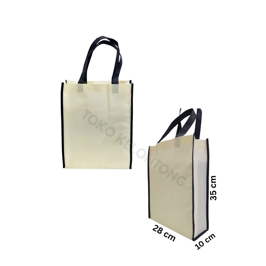 

Tas Kain Spunbond full jahit uk 35x28x10 cm dengan ketebal 75gsm & 100gsm