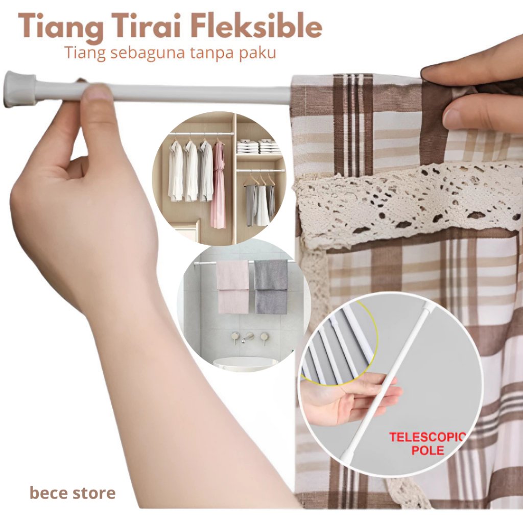 Tiang Fleksibel Tiang Gorden Tiang Tanpa Paku Tiang Serbaguna Untuk Gorden Lemari Dapur dan Kamar Ma