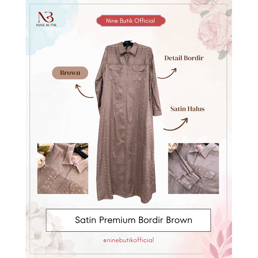 Dress Satin Full Bordir Brown | Dress Satin Premium | Dress Full Bordir