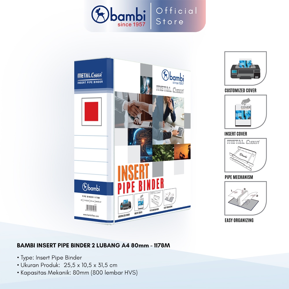 

Bambi Insert Pipe Binder A4 2 Holes All Color Jumbo Size 80 mm Original