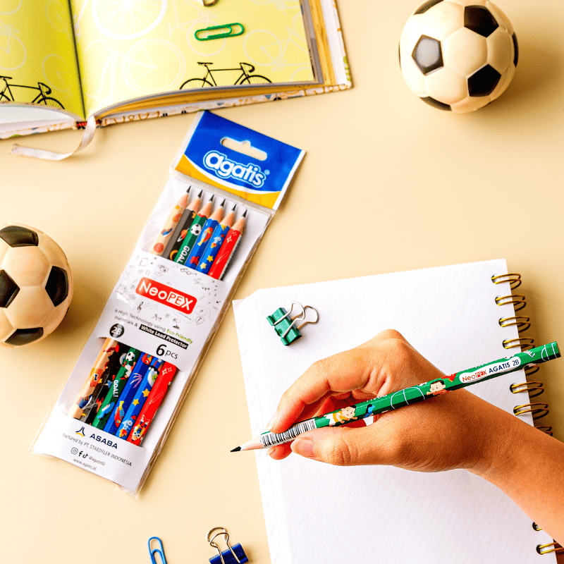 

AGATIS NEO - Pensil 2B Lucu Gemas Set isi 6pcs Motif Karakter Neon Metalic dan Polos Polybag