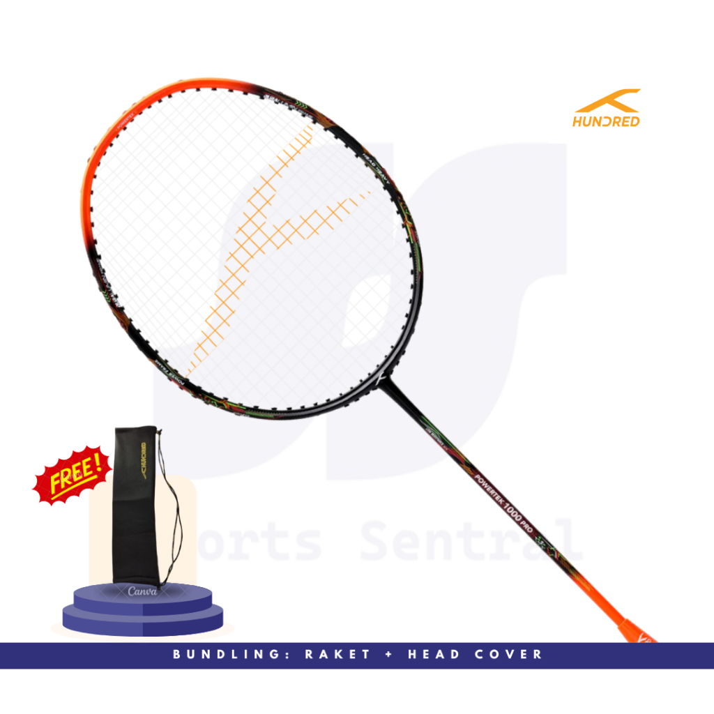 Hundred Raket Badminton Powertek 1000 Pro Free Cover (Sudah Terpasang Senar)