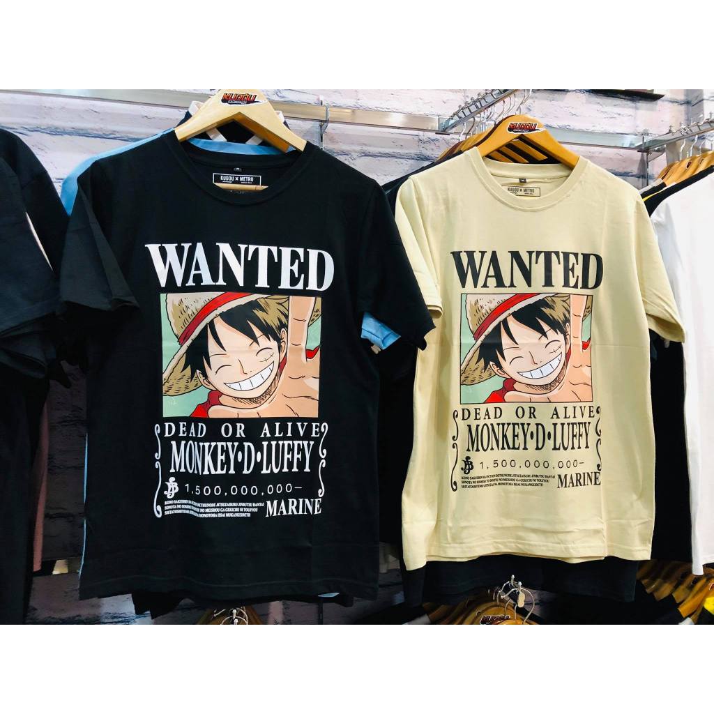 Kaos Luffy Wanted Anime Onepiece Tshirt Mugiwara Luffy Nakama Unisex