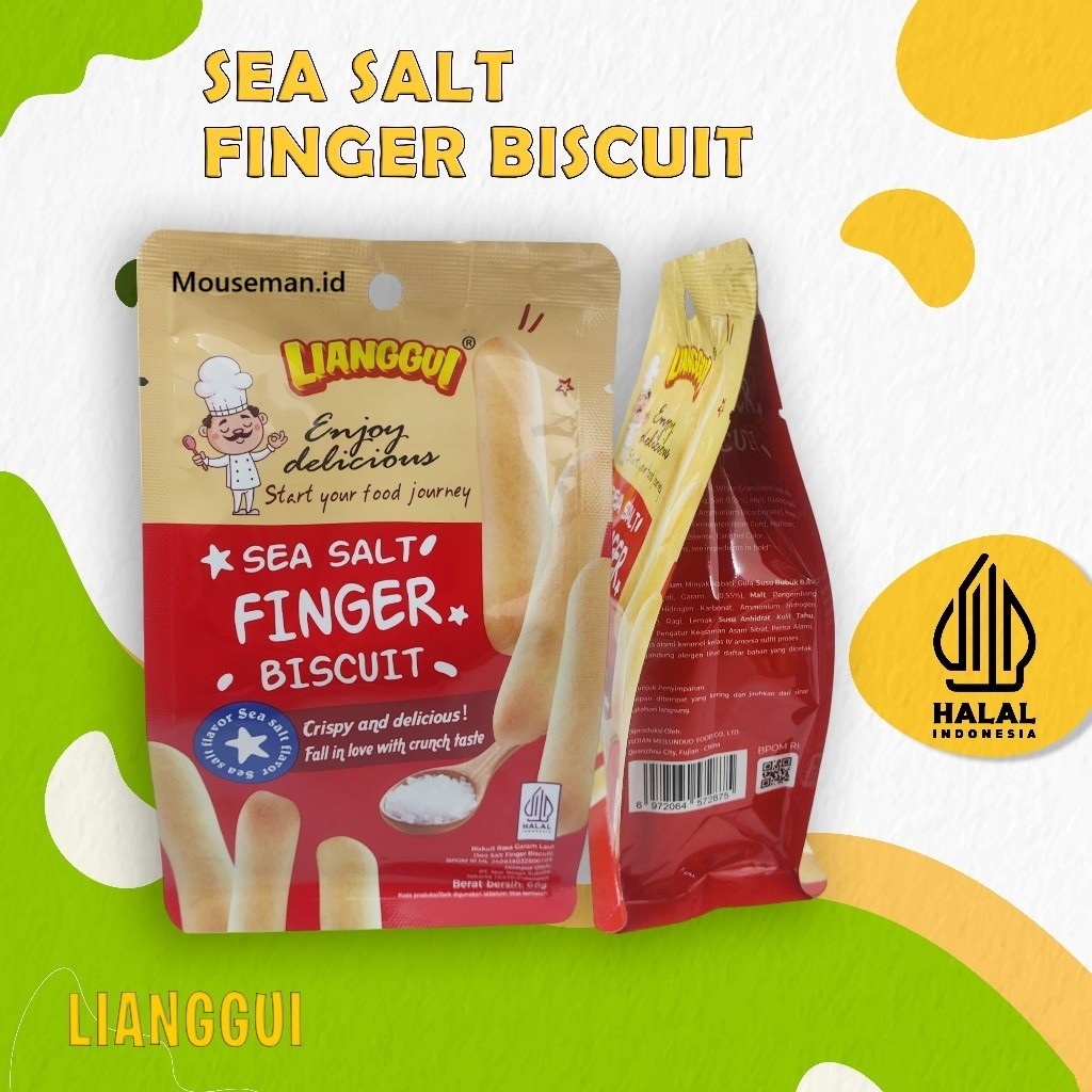 

LIANGGUI Enjoy Crispy and delicious start your food journey SEA SALT FINGER BISCUIT fall in love with crunch taste Biskuit Rasa Garam Laut 68gr
