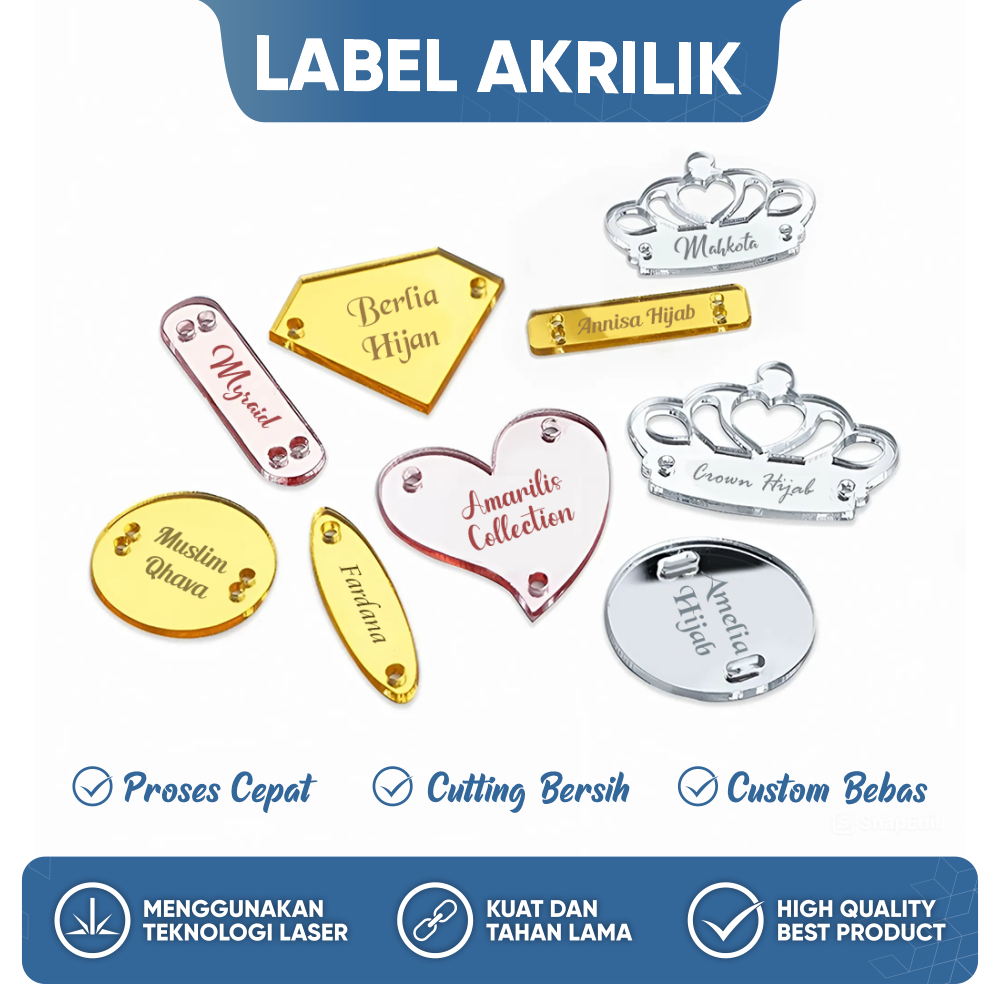 LABEL HIJAB Akrilik GOLD ROSE SILVER CUSTOM Rebranding Kerudung Gamis Abaya Dress Scarf Jilbab
