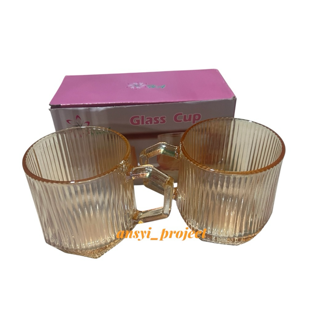 Gelas Kaca tangkai Set isi 2 / Gelas Couple kaca / Glass minum lucu / cangkir set