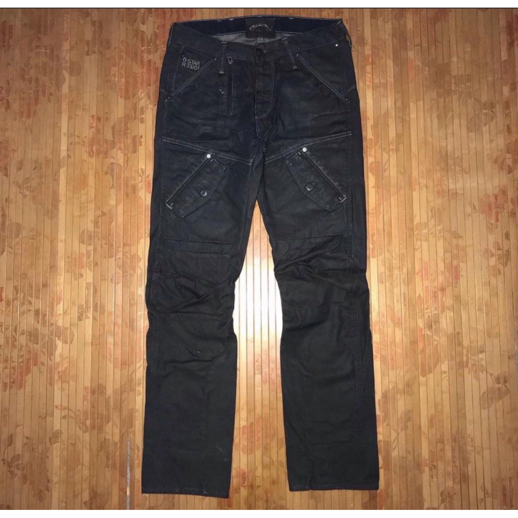G STAR RAW DENIM BLACK COATED BIKERS JEANS