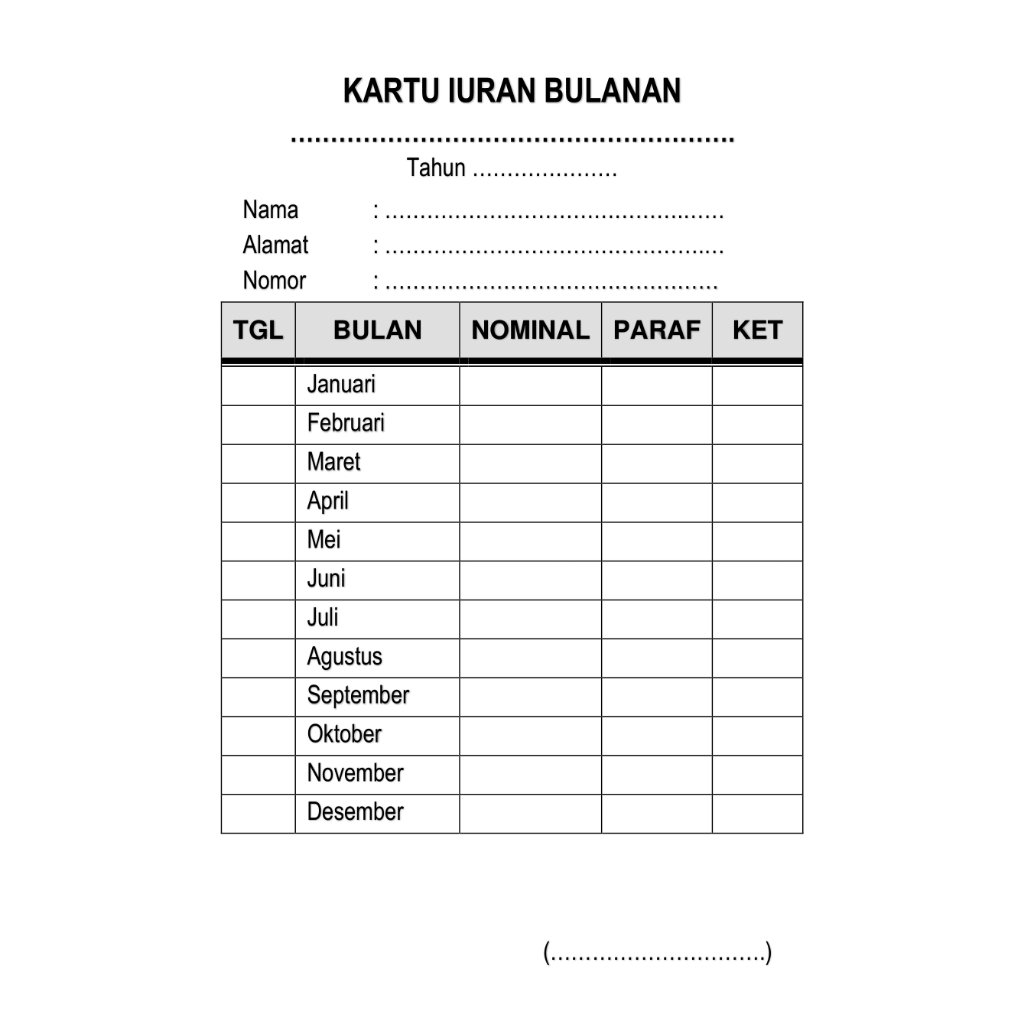 

KARTU IURAN BULANAN