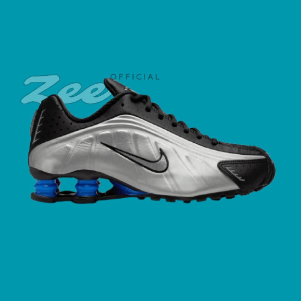 NIKE W SHOX R4 BLACK/METALLIC SILVER-RACER BLUE