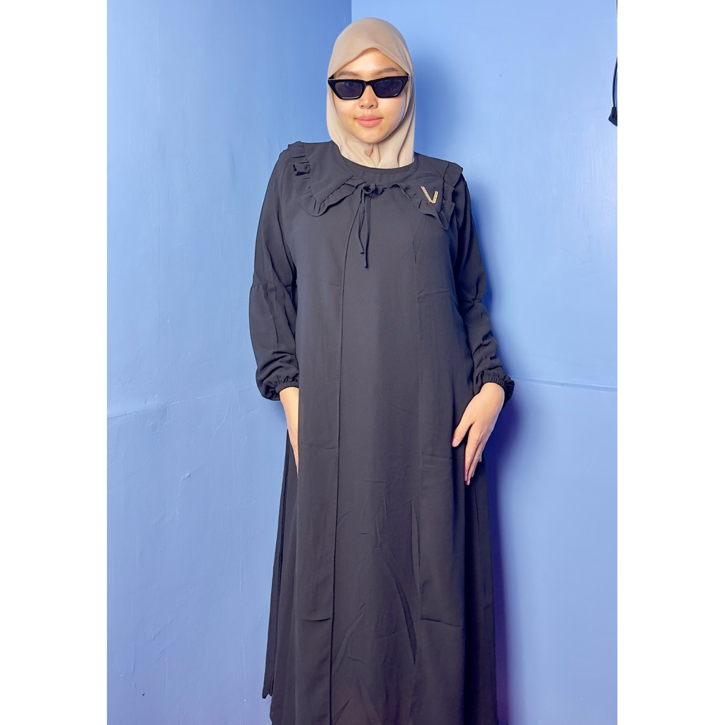 Gamis Abaya Wanita Muslim Hitam & Putih – Bahan Ceruti Premium, Model Rompi Lepas, Adem & Nyaman, Al