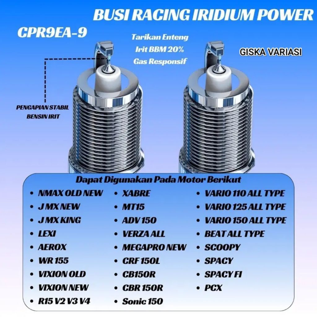 busi iridium doble power CPR9EA-9 busi motor cbr150, nmax, lexi,vario,aerox