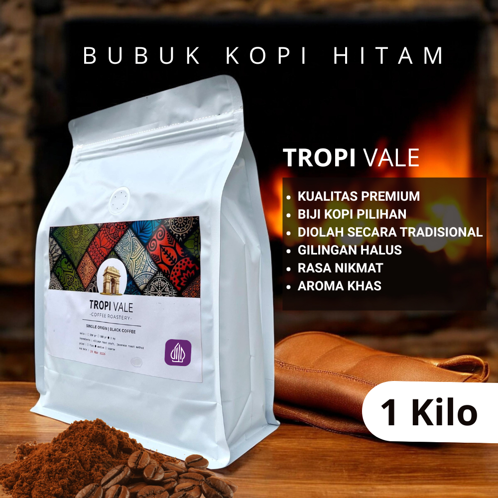 

1Kg Bubuk Kopi Hitam Tradisional Khas Tempo Dulu TropiVale Coffee Robusta
