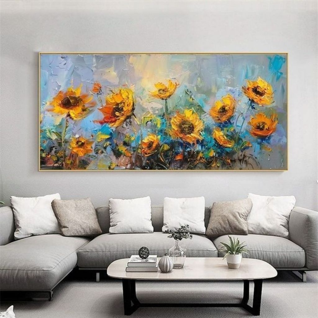 lukisan dinding minimalis abstrak bunga matahari