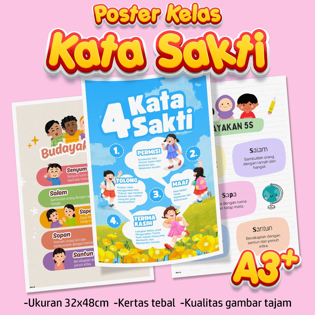 Poster Kelas Kata Sakti - Budayakan 5 s, poster senyum salam sapa peraturan kelas