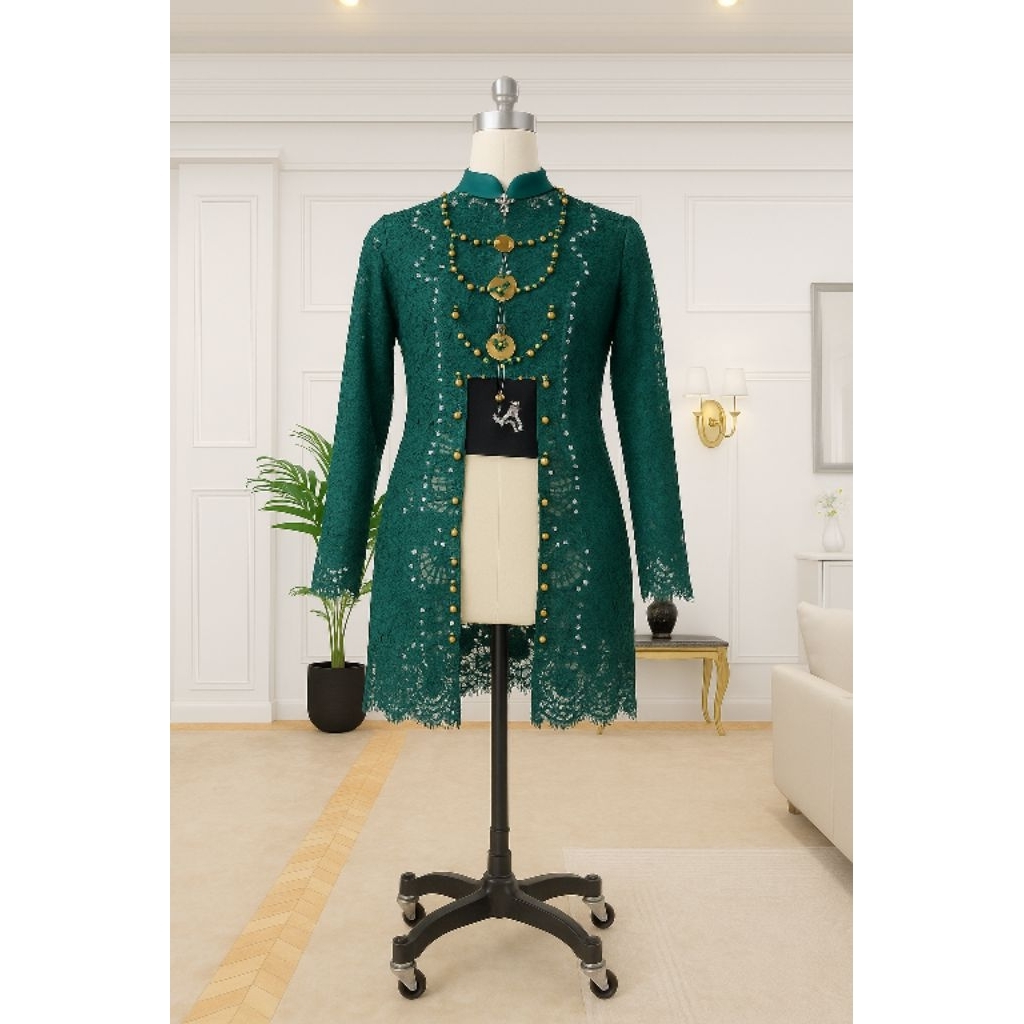 Kebaya Kutubaru Brokat Payet/ Hijau Botol