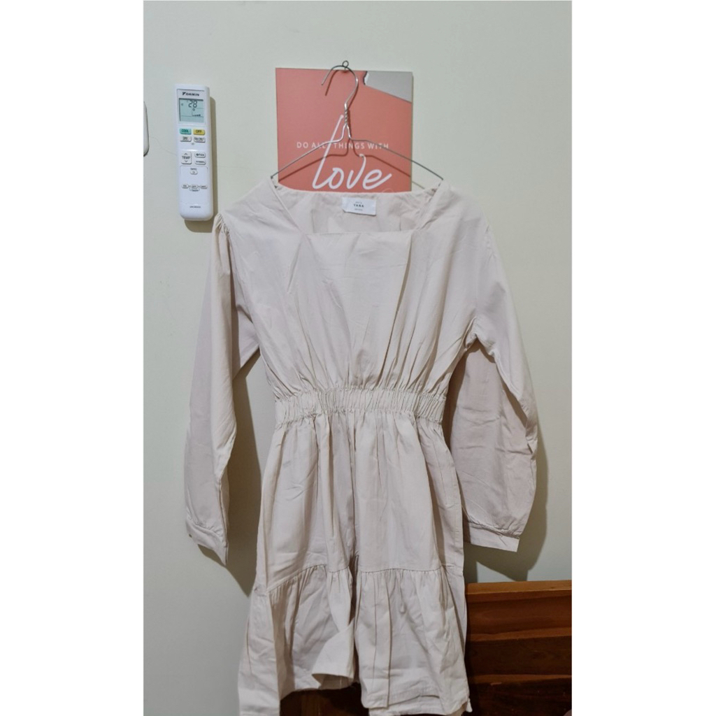 Korea Beige Dress / Dress Pendek Lengan Panjang